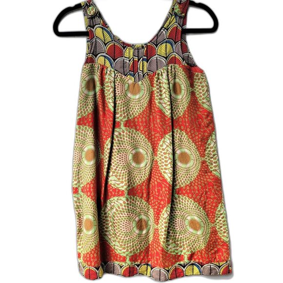 Aqua 100% Silk Boho Geometric Print Sleeveless Scoop Neck Shift Mini Dress XS - Picture 3 of 10